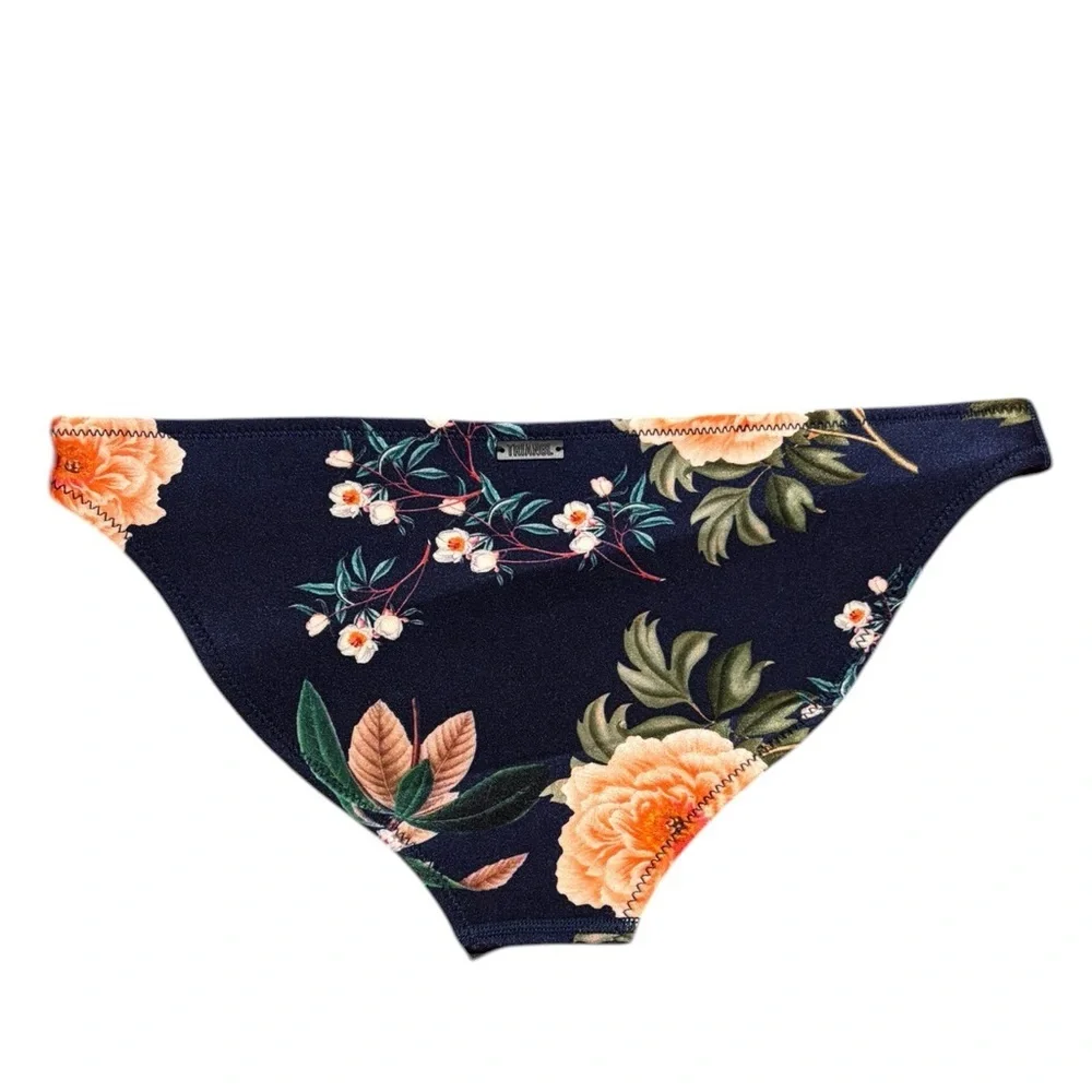 triangl swimwear Navy Floral Bikini Bottom with Coral Accents